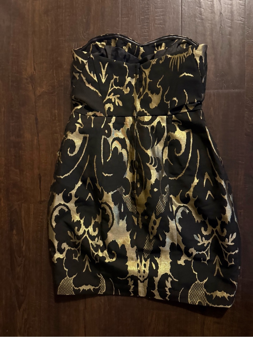 H&M Black and Gold Strapless Jacquard Party Dress